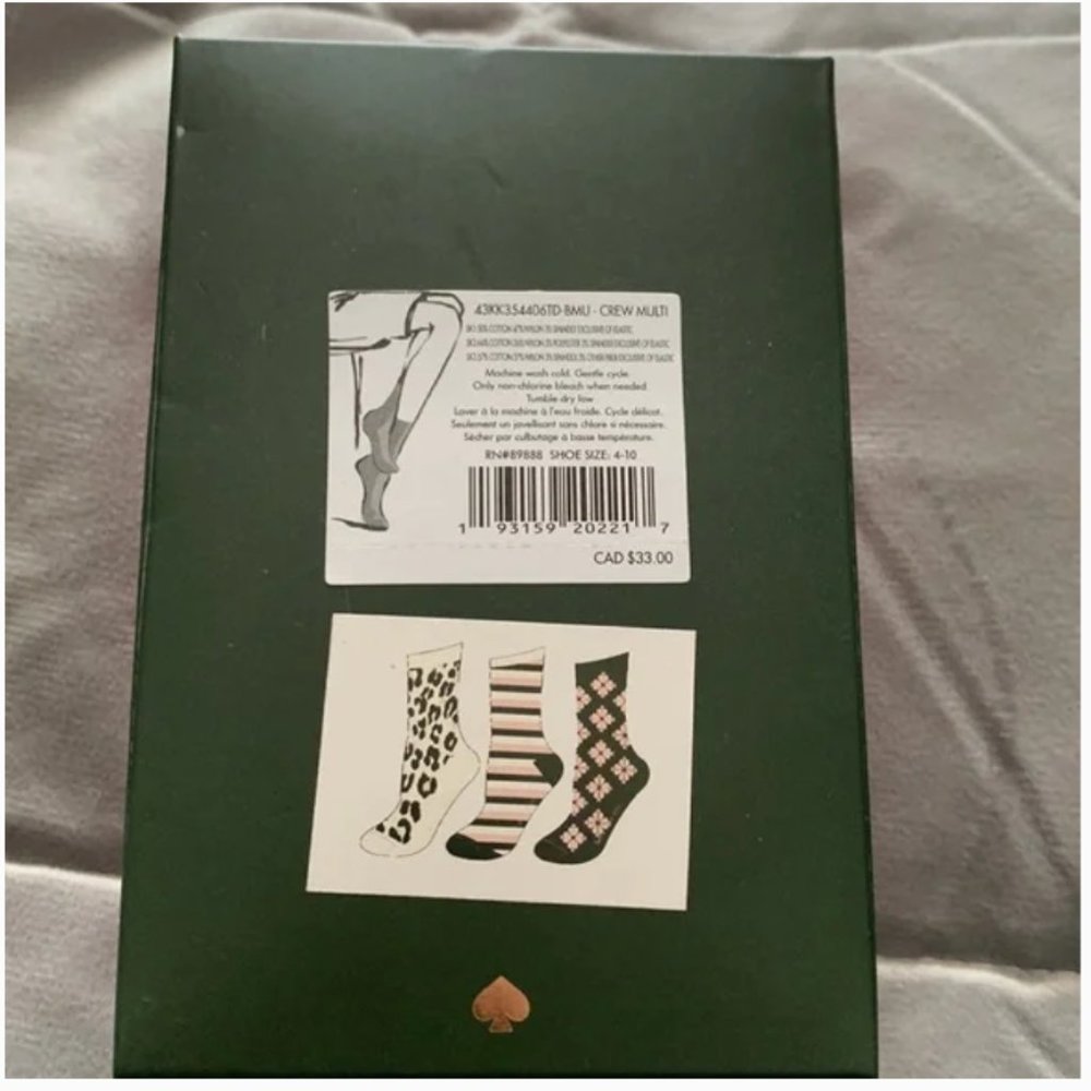 kate spade Leopard Print Crew Socks pack of 3 nwt - Picture 6 of 6